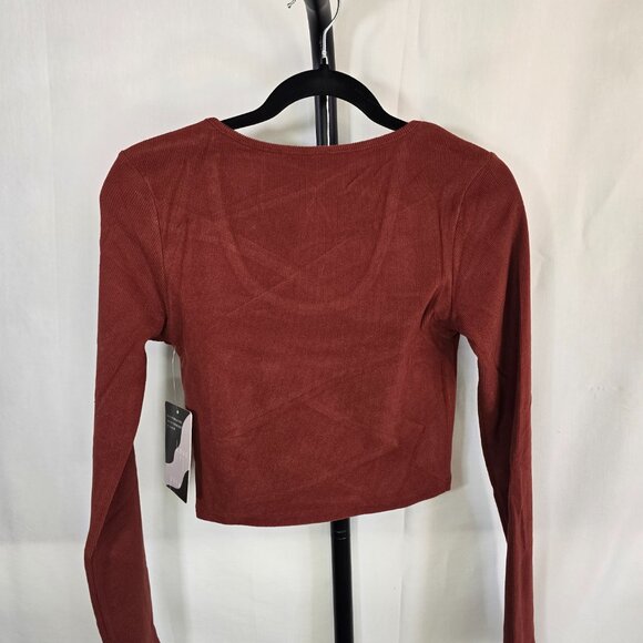 Intense Rust color Long Sleeve knit Crop Top - Picture 2 of 2